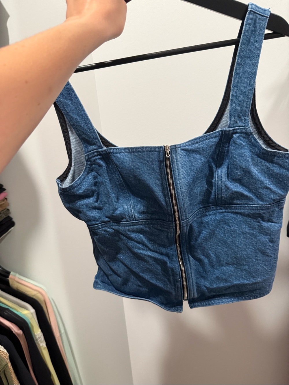 rag & bone Blue Denim Zip-Front Crop Tank